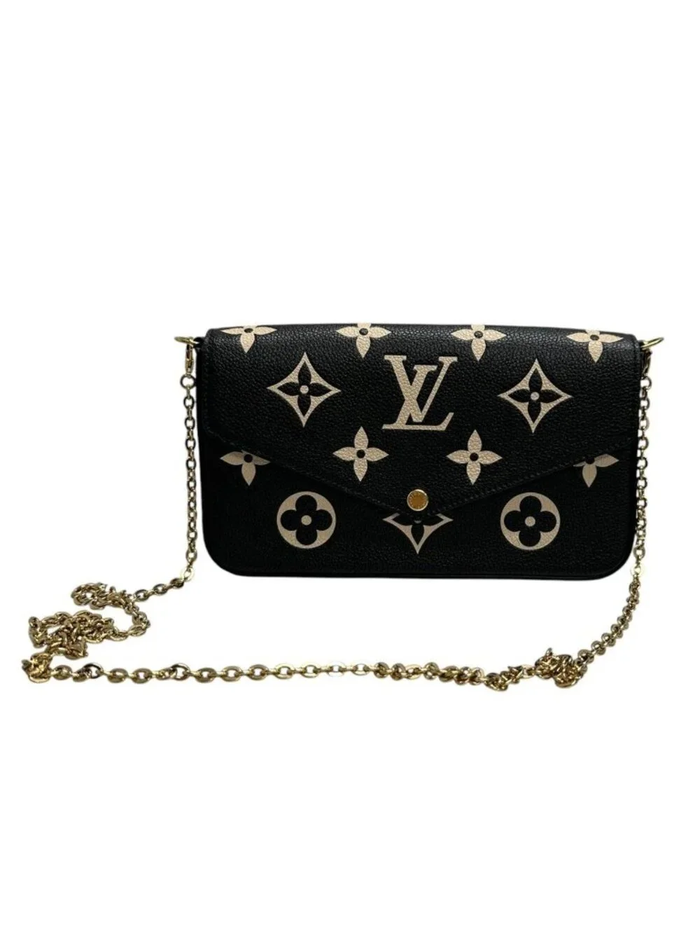 Louis Vuitton Monogram Empreinte Felicie Black Beige Gold Leather Shoulder
